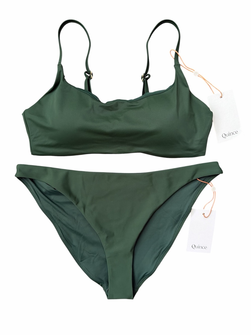 Quince Italian Scoop Neck Bikini Set Size Medium Palm Green NWT